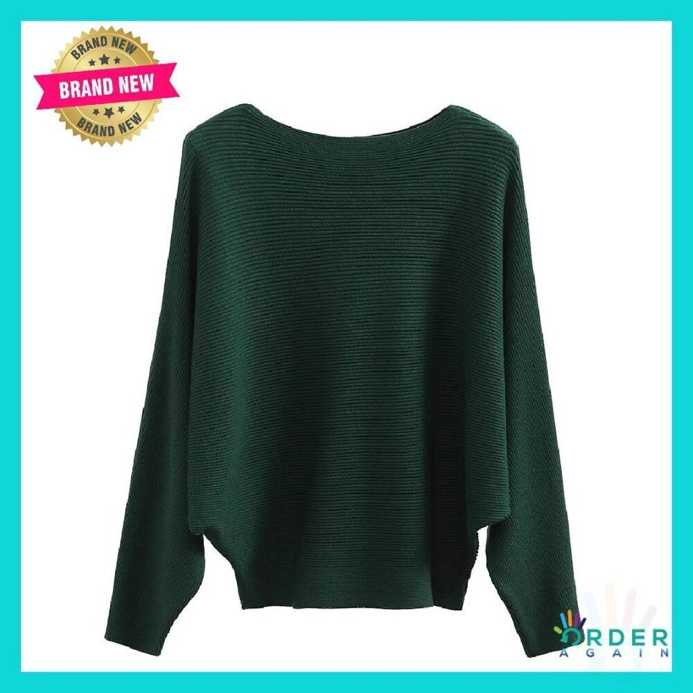 Dolman Batwing Sleeve Knit Sweater Boat Neck Pullover Winter Chic Minimal